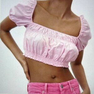 New w Tags ZARA Pink Poplin Crop Top Size S